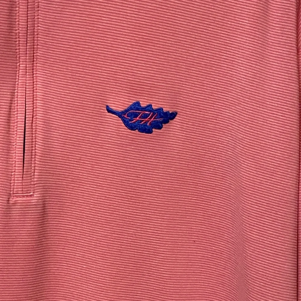 johnnie-O Prep-Formance 1/4 Zip Pullover XL Pink Striped Top Crest Logo Sweater